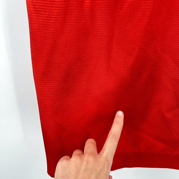 SOLD Calvin Klein Red Satin Roman Shoulder Party Dress - Picture 5 of 10